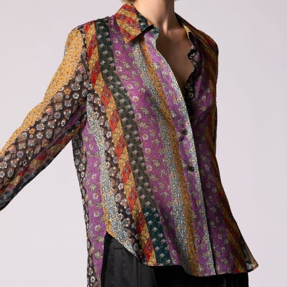 Equipment Tops - NEW Equipment Quinn Silk Blouse – Chai Tea Multi – Size M